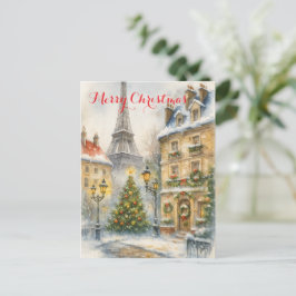 パリのクリスマス ホリデー ポストカード – 水彩画