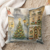パリのクリスマス 水彩エッフェル塔の風景 クッション (ブランケット)
