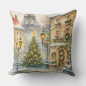 パリのクリスマス 水彩エッフェル塔の風景 クッション (正面)