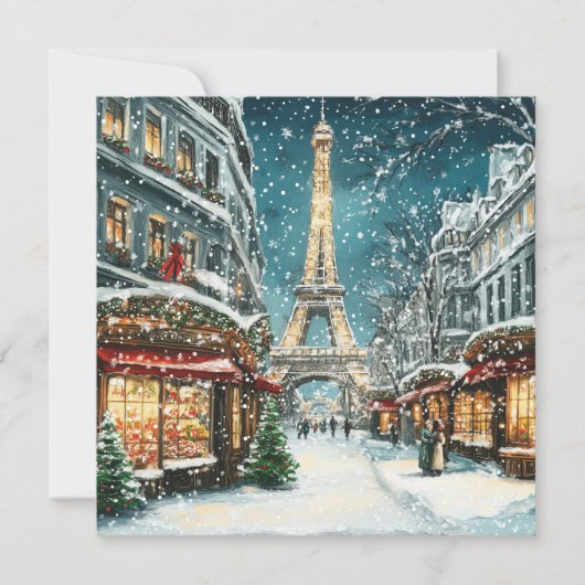 パリのクリスマス:雪のエッフェルタワーナイト シーズンカード (正面)