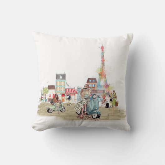 パリのコラージュのスケッチのかわいい通り クッション (正面)