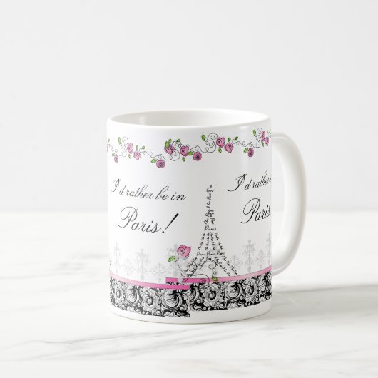 パリのコーヒーマグ白黒に行きたい コーヒーマグカップ (正面右)