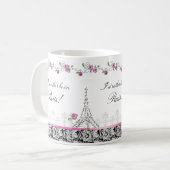 パリのコーヒーマグ白黒に行きたい コーヒーマグカップ (正面左)