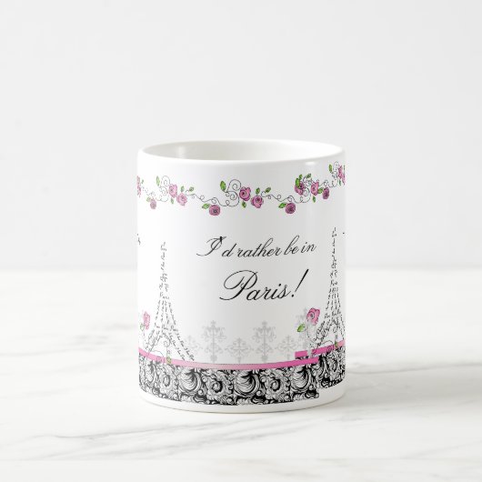 パリのコーヒーマグ白黒に行きたい コーヒーマグカップ (中央)