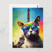 パリのサングラスにグレー猫 ポストカード (正面/裏面)