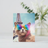 パリのサングラスに猫 ポストカード (スタンド正面)