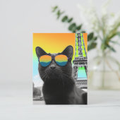 パリのサングラスに黒猫 ポストカード (スタンド正面)