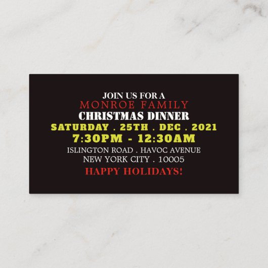 パリのサンタ, クリスマスパーティーのチケット招待状 エンクロージャーカード (裏面)