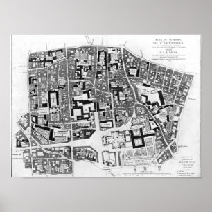 パリのサントジェネビエヴエリアの地図， 1756 ポスター