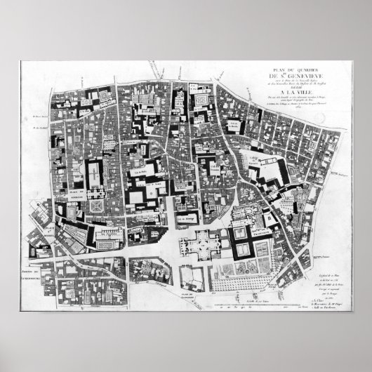 パリのサントジェネビエヴエリアの地図， 1756 ポスター (正面)
