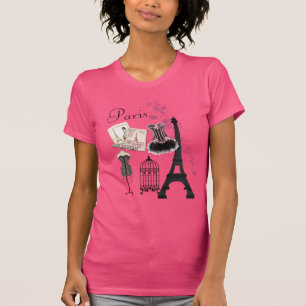 パリのシックでガーリーなピンクのヴィンテージのロマンスのファッショ Tシャツ