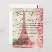 パリのシックフランスのスクリプトレースピンクエッフェルタワー ポストカード (正面/裏面)