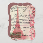 パリのシックフランスのスクリプトレースピンクエッフェルタワー 招待状 (正面/裏面)