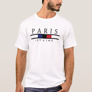 パリのシック – 手紙とストライプメンズトップ Tシャツ