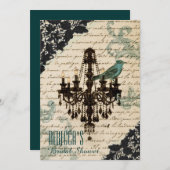 パリのシャンデリアのヴィンテージのブライダルシャワー 招待状 (正面/裏面)