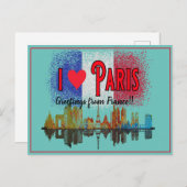 パリのスカイライン国旗フランスのの土産からの挨拶 シーズンポストカード (正面/裏面)