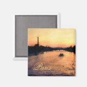 パリのセーヌ川の夕日，フランスの磁石 マグネット (正面/裏面)