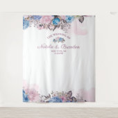 パリのチャーム フラワー ウェディング フォトブース 背景 タペストリー (正面)