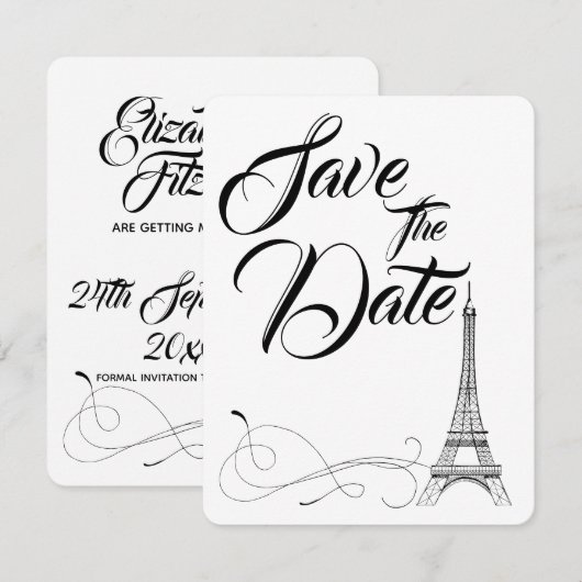 パリのドゥードル 結婚式 Save The Date 招待状 (正面/裏面)