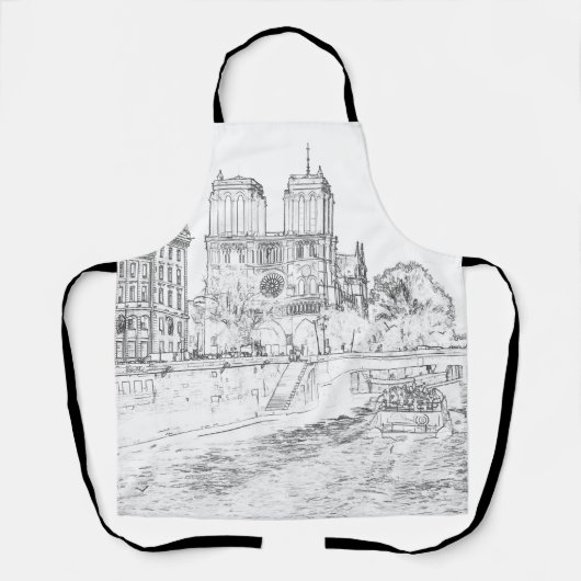 パリのノートルダム大聖堂のイラスト エプロン (正面)