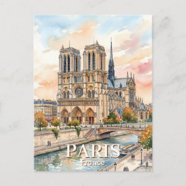 パリのノートルダム大聖堂の水彩画の旅 ポストカード