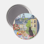 パリのバルコニーで猫の朝食 エッフェル塔 冷蔵庫マグネット マグネット (正面/裏面)