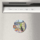 パリのバルコニーで猫の朝食 エッフェル塔 冷蔵庫マグネット マグネット (インサイチュ (食洗機))