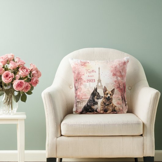 パリのバレンタインデー – 犬のカップル – クッション