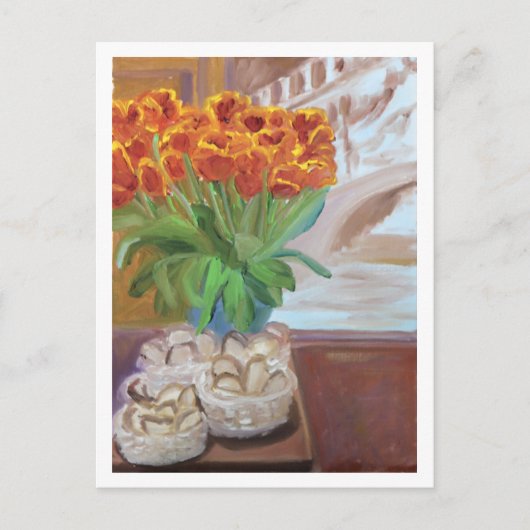 パリのパンとチューリップ ポストカード (正面)