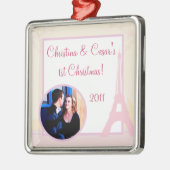 パリのパーソナライズでカスタムなオーナメントの恋人 メタルオーナメント (左)