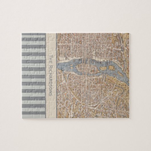 パリのパーソナライズでストライプのなヴィンテージの旧式な地図 ジグソーパズル (横)