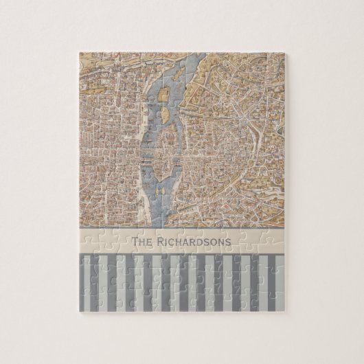 パリのパーソナライズでストライプのなヴィンテージの旧式な地図 ジグソーパズル (縦)
