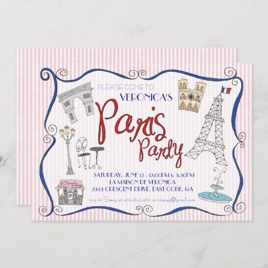 パリのパーティの招待状 招待状 (正面/裏面)