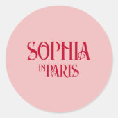 パリのピンクと赤のカスタム名の独身最後の名前 ラウンドシール (正面)