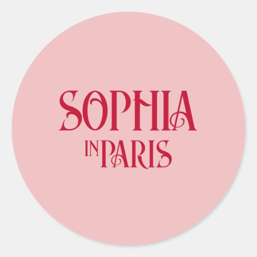 パリのピンクと赤のカスタム名の独身最後の名前 ラウンドシール (正面)
