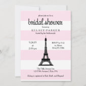 パリのピンクのストライプのエッフェル塔のブライダルシャワー 招待状 (正面)