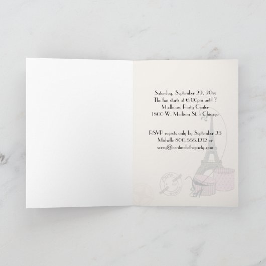 パリのピンクのテーマの挨拶状の夕べ 招待状 (内部)