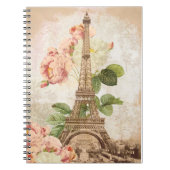 パリのピンクのバラのヴィンテージのロマンチックな螺線形ノート ノートブック (正面)
