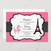 パリのピンクのプードル エッフェル塔のティーパーティー ウェディング 招待状 (正面/裏面)