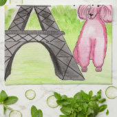 パリのピンクのプードル キッチンタオル (折り畳み)