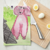 パリのピンクのプードル キッチンタオル (四つ折り)