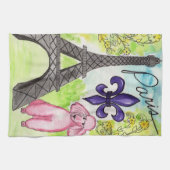 パリのピンクのプードル キッチンタオル (横)