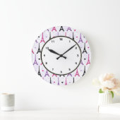 パリのピンク及び紫色のエッフェル塔パターン ラージ壁時計 (ホーム)