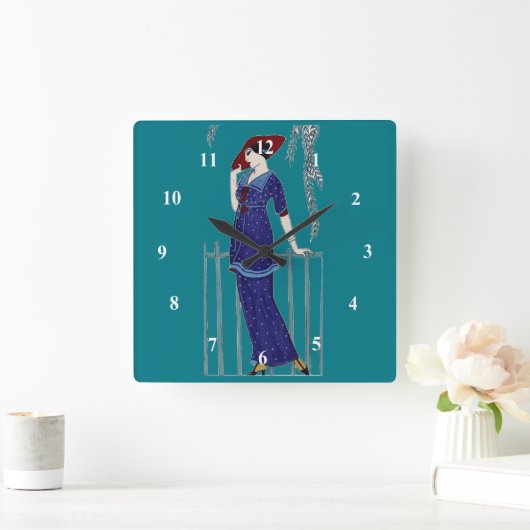 パリのファッションの20年代のエレガントな女性 スクエア壁時計 (ホーム)