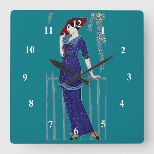 パリのファッションの20年代のエレガントな女性 スクエア壁時計 (正面)