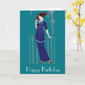 パリのファッション1920年エレガント代の女性 カード (黄色い花)