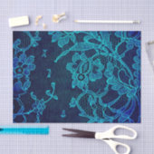 パリのフェミニンゴビクトリアンシックネイビーブルーレース 薄葉紙 (クラフト)