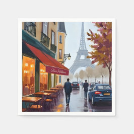 パリのフランスカフェ エッフェル塔 水彩画 スタンダードカクテルナプキン