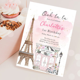 パリのフランス風カフェ お茶の会 女の子の誕生日 招待状