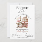 パリのフレンチピンクカフェ ベイビーシャワー 招待状 (正面)